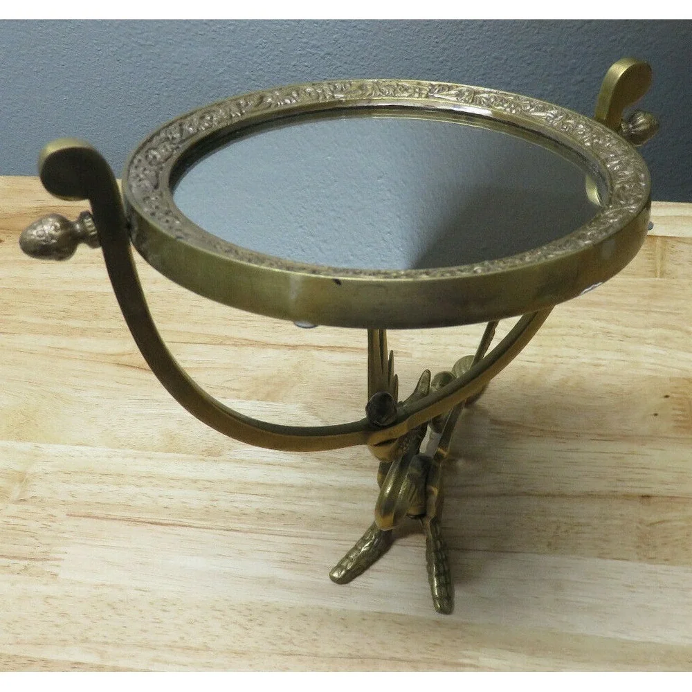 Antique Bronze TONE ORNATE ASIAN CHINESE DRAGON FISH‎ 1 SIDE VANITY MIRROR 15